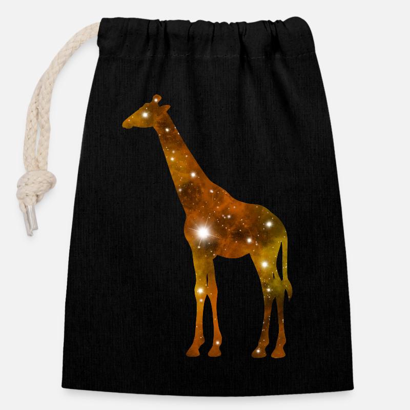 Galaxy Giraffe - Closable cotton gift bag (14x20cm) - black