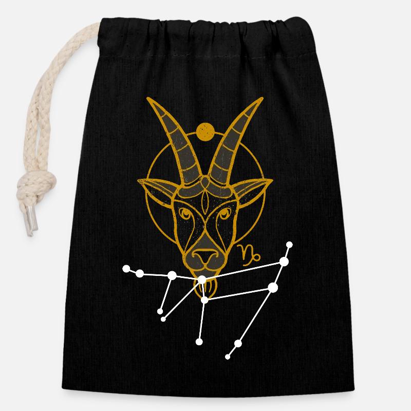 Capricorn - Closable cotton gift bag (14x20cm) - black