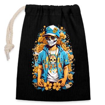 Sugar Skull - Closable cotton gift bag (14x20cm) - black - Front