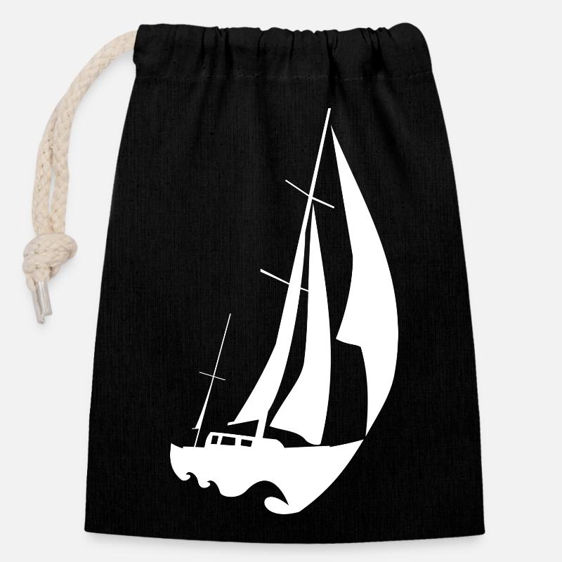 weißes schnelles Segelboot - Verschließbarer Geschenkbeutel aus Baumwolle (14x20cm) - Schwarz