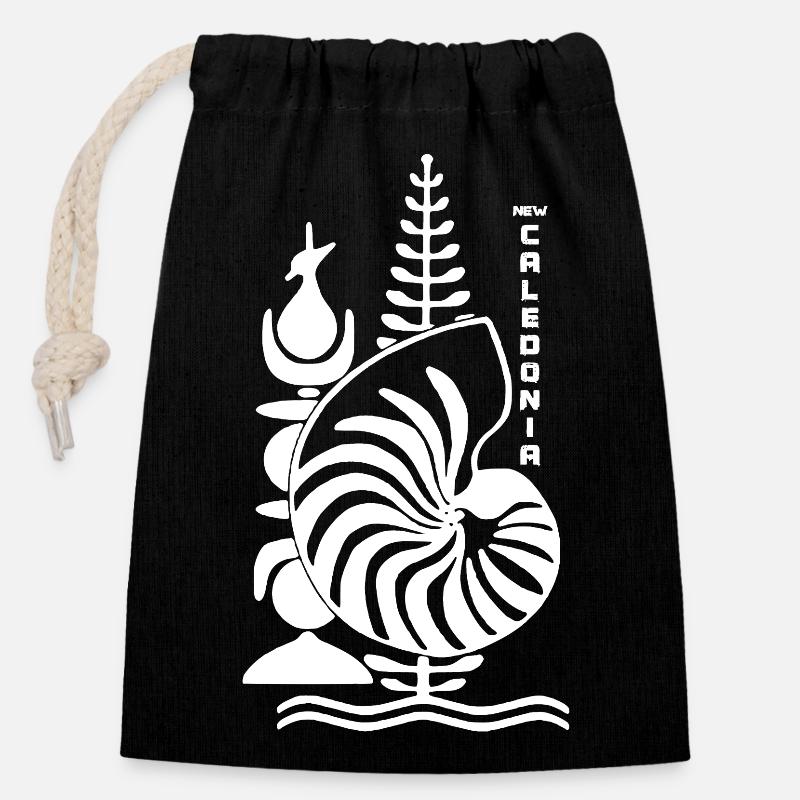 Nouvelle-Calédonie - Sac cadeau en coton avec cordon (14 x 20 cm) - noir