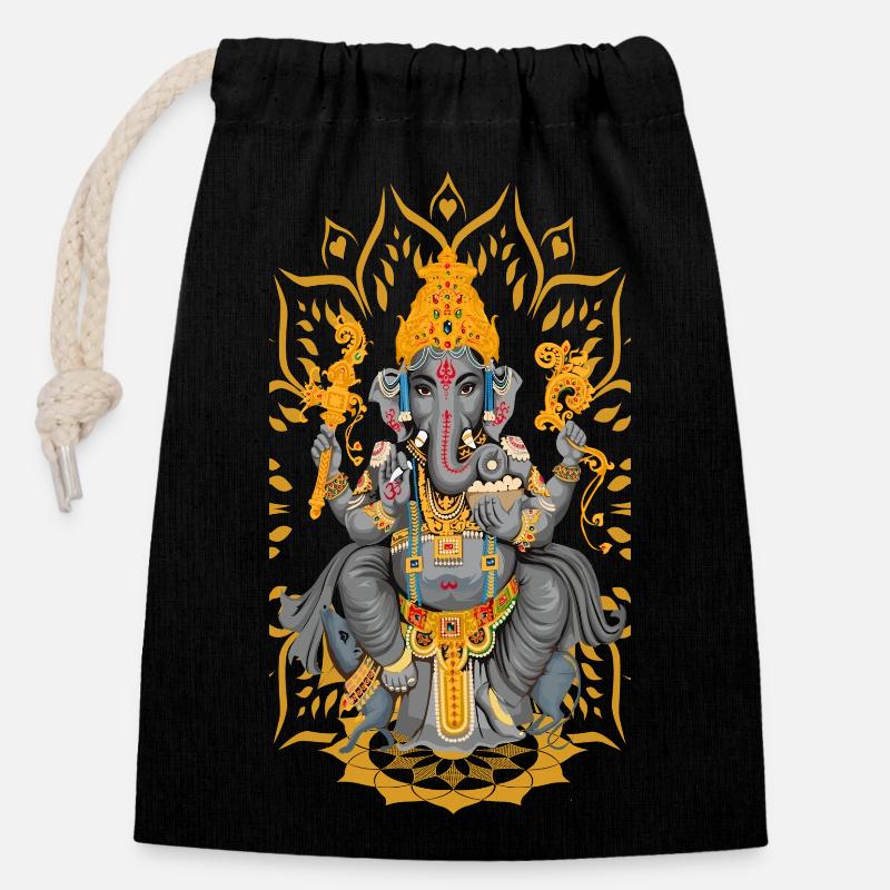 Ganesha - Verschließbarer Geschenkbeutel aus Baumwolle (14x20cm) - Schwarz