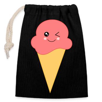 Ice Cream Ice Cream Strawberry Ice Cream - Closable cotton gift bag (14x20cm) - black - Front