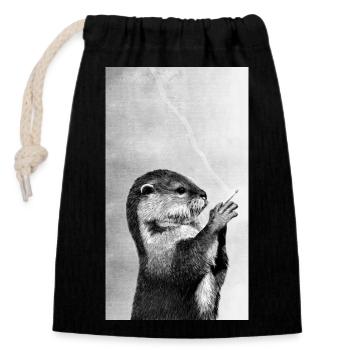 Smoking otter - Closable cotton gift bag (14x20cm) - black - Front