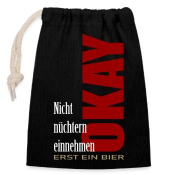 NE PRENEZ PAS DE JEÛNE Ok d’abord une bière - Sac cadeau en coton avec cordon (14 x 20 cm) - noir - Devant