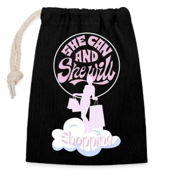 Shopping Queen - Closable cotton gift bag (14x20cm) - black - Front