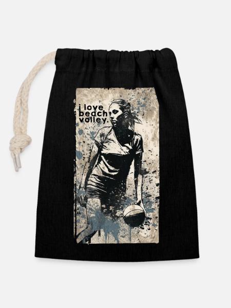 i love beach volley - beach volley ball - Sac cadeau en coton avec cordon (14 x 20 cm) - noir