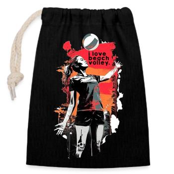 beach volley - t shirt papa - Sac cadeau en coton avec cordon (14 x 20 cm) - noir - Devant