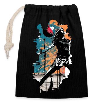 j'aime le volley ball - t shirt papa - Sac cadeau en coton avec cordon (14 x 20 cm) - noir - Devant