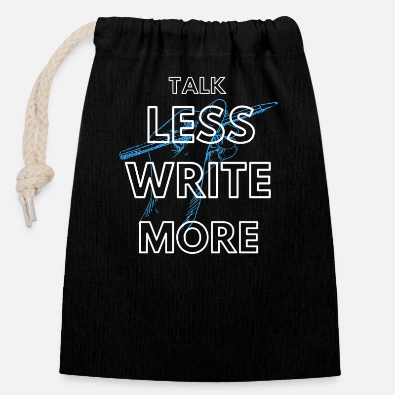 Talk less write more - Closable cotton gift bag (14x20cm) - black
