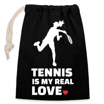 Ich Liebe Tennis - Verschließbarer Geschenkbeutel aus Baumwolle (14x20cm) - Schwarz - Vorne