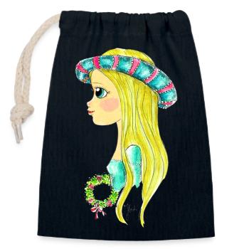 Edeldame7 - Sac cadeau en coton avec cordon (14 x 20 cm) - bleu marine - Devant