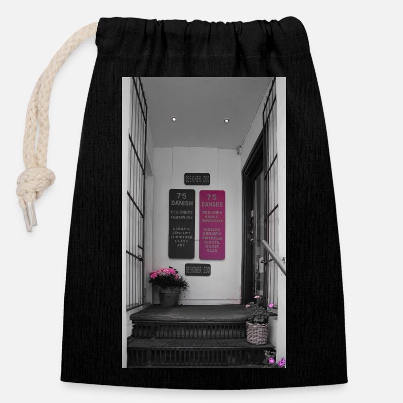 Gris Copenhague - Sac cadeau en coton avec cordon (14 x 20 cm) - noir