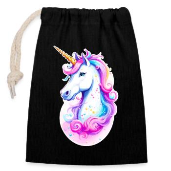 Regenbogen Einhorn 02 - Verschließbarer Geschenkbeutel aus Baumwolle (14x20cm) - Schwarz - Vorne