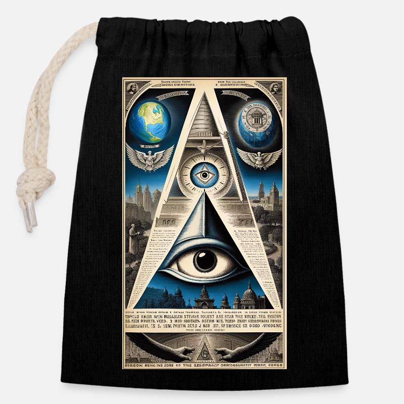 L’œil qui voit tout 01 - Sac cadeau en coton avec cordon (14 x 20 cm) - noir