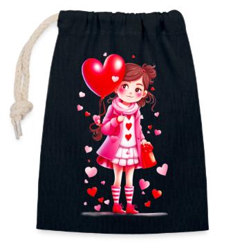 Petite fille avec des coeurs 02 - Sac cadeau en coton avec cordon (14 x 20 cm) - bleu marine - Devant