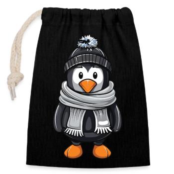Pinguin Winter Comic - Verschließbarer Geschenkbeutel aus Baumwolle (14x20cm) - Schwarz - Vorne