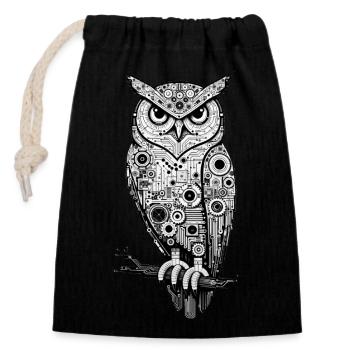 Owl | UHU Mechanical Owl | Owls to Athens - Closable cotton gift bag (14x20cm) - black - Front