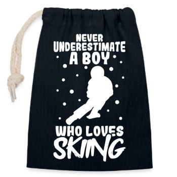 Garçon de ski - Sac cadeau en coton avec cordon (14 x 20 cm) - bleu marine - Devant