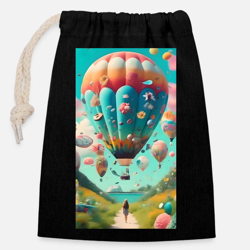 Ballon Balon - Sac cadeau en coton avec cordon (14 x 20 cm) - noir