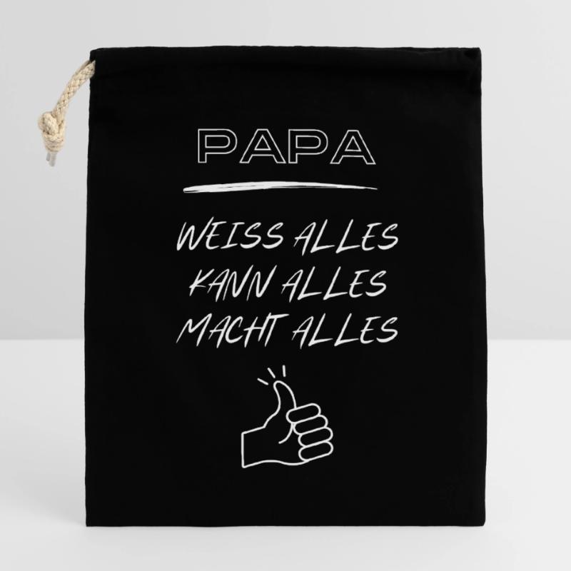 Dad, knows everything, can do everything, does everything! Closable cotton gift bag (14x20cm)