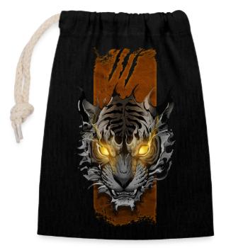 Strahlender Zorn: Glühender wütender Tiger - Verschließbarer Geschenkbeutel aus Baumwolle (14x20cm) - Schwarz - Vorne