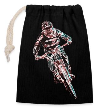 MTB Abfahrt - Verschließbarer Geschenkbeutel aus Baumwolle (14x20cm) - Schwarz - Vorne