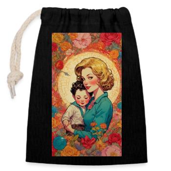 Mother and Child Retro 50s - Closable cotton gift bag (14x20cm) - black - Front
