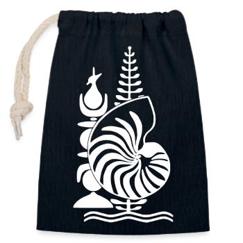 cadeau design kanak Emblème Nouvelle Calédonie - Sac cadeau en coton avec cordon (14 x 20 cm) - bleu marine - Devant