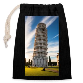 Der Schiefe Turm von Pisa - Verschließbarer Geschenkbeutel aus Baumwolle (14x20cm) - Schwarz - Vorne