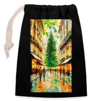 Vibrant city street with Christmas tree Vibrant - Closable cotton gift bag (14x20cm) - black - Front