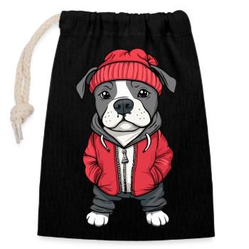Pit Terrier Dog Cartoon - Closable cotton gift bag (14x20cm) - black - Front