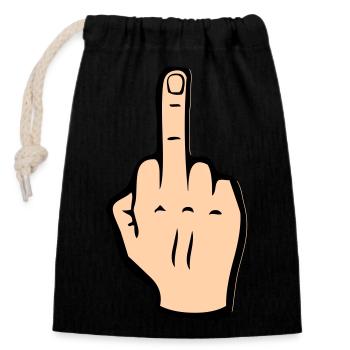 Middle finger - Closable cotton gift bag (14x20cm) - black - Front