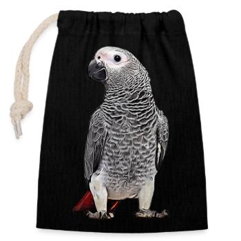 Perroquet gris d’Afrique - Sac cadeau en coton avec cordon (14 x 20 cm) - noir - Devant