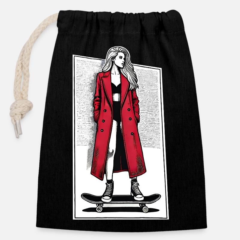 Girl on skateboard - Closable cotton gift bag (14x20cm) - black