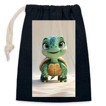 Whimsical 3D Animated Turtle - Closable cotton gift bag (14x20cm) - navy - Front