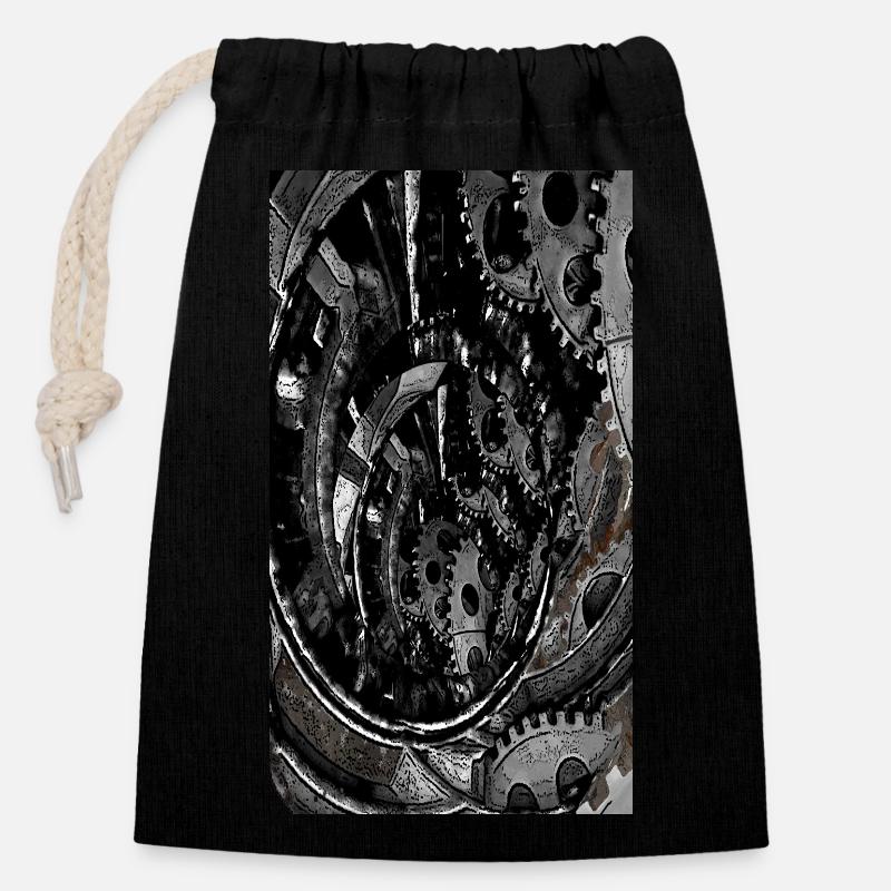Coeur en métal (2) - Sac cadeau en coton avec cordon (14 x 20 cm) - noir