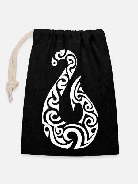 L’hameçon de Maui - Sac cadeau en coton avec cordon (14 x 20 cm) - noir