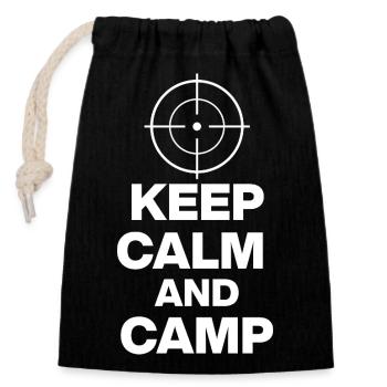 KEEP CALM AND CAMP, CAMPING POWER! ZOCKER SNIPER ⌖ - Closable cotton gift bag (14x20cm) - black - Front