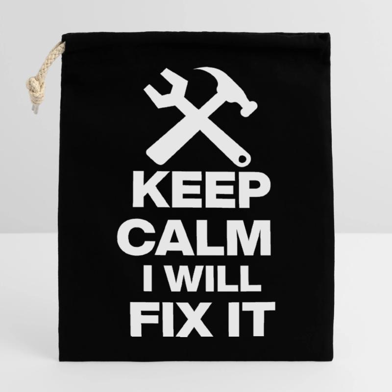 KEEP CALM, I WILL FIX IT! HANDWERKER GESCHENK PAPA Verschließbarer Geschenkbeutel aus Baumwolle (14x20cm)