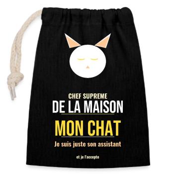 Mon Chat Chef De La Maison Humour Felin Maître - Sac cadeau en coton avec cordon (14 x 20 cm) - noir - Devant