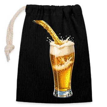 Éclat de mousse de bière dorée - Sac cadeau en coton avec cordon (14 x 20 cm) - noir - Devant