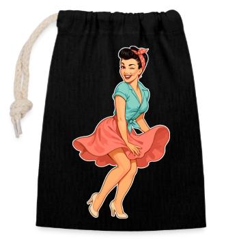 Vintage Rockabella Pin-up Girl – Retro 50s Art - Verschließbarer Geschenkbeutel aus Baumwolle (14x20cm) - Schwarz - Vorne