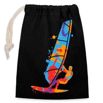 Windsurfen bunt Windsurfer Kinder Jungen Windsurf - Verschließbarer Geschenkbeutel aus Baumwolle (14x20cm) - Schwarz - Vorne