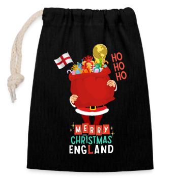 World Cup England - Frohe Weihnachten - Verschließbarer Geschenkbeutel aus Baumwolle (14x20cm) - Schwarz - Vorne