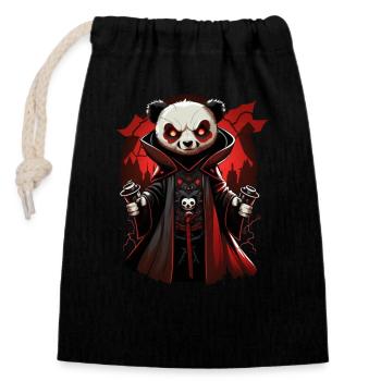 Panda-Vampir - Verschließbarer Geschenkbeutel aus Baumwolle (14x20cm) - Schwarz - Vorne