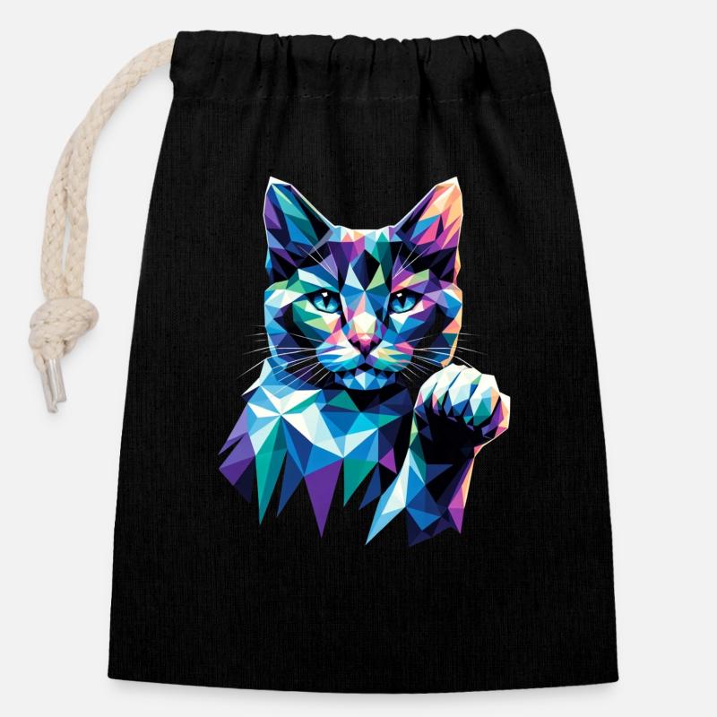 Cat - Closable cotton gift bag (14x20cm) - black