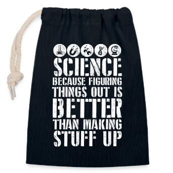 La science vaut mieux que l’invention - Sac cadeau en coton avec cordon (14 x 20 cm) - bleu marine - Devant