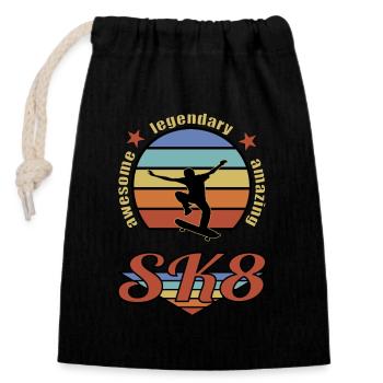 sk8 Profi auf Rädern, retro stil - Verschließbarer Geschenkbeutel aus Baumwolle (14x20cm) - Schwarz - Vorne