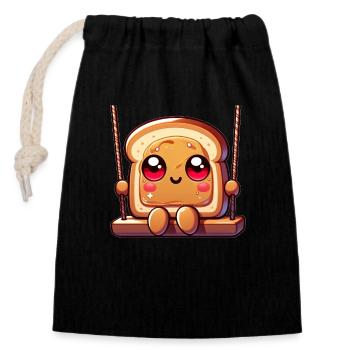 Toast Sandwich au beurre de cacahuète Dessin animé mignon - Sac cadeau en coton avec cordon (14 x 20 cm) - noir - Devant